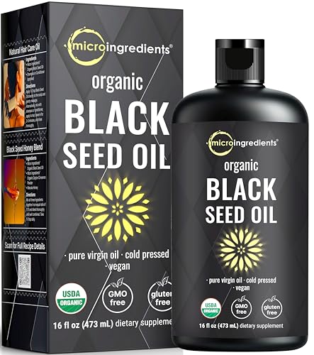 Micro Ingredients Organic Black Seed Oil, 16 fl oz | Cold Pressed from Nigella Sativa Seeds | Rich in Thymoquinone & Omega 3 6 9 | Immune, Joint, Hair & Skin Support | Pure Virgin Oil, Non-GMO