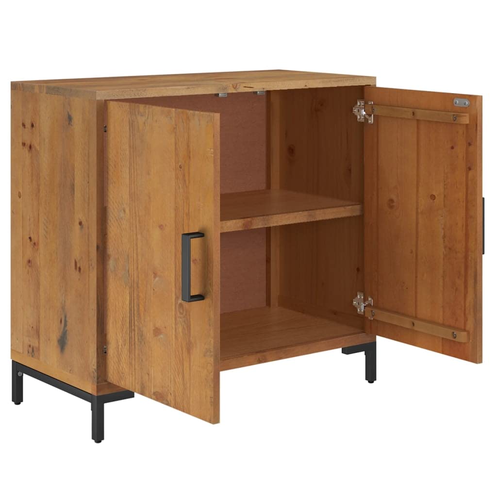 Aparador vintage 75 x 35 x 70 cm madera maciza de pino marrón con 2 compartimentos retro para salón, cocina y pasillo