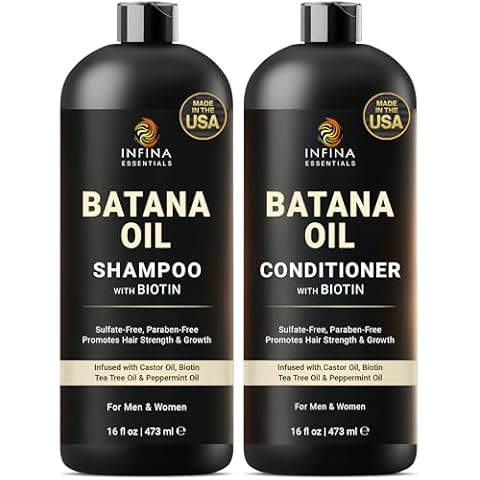 INFINA ESSENTIALS Batana Oil Shampoo and Conditioner Set - Biotin & Tea Tree Oil for Hair Growth & Thickness - Moisturizing & Nourishing Shampoo for Thinning Hair for Men & Women - 16 fl oz Each Cover