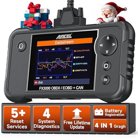 ANCEL OBD2 Scanner FX3000 Scan Tool for ABS/SRS/at/Engine, 5 Reset Services, Battery Registration Tool,ABS Bleeding/SAS Calibration/EPB/Oil Reset Car Scanner Diagnostic for All Cars Free Update Cover