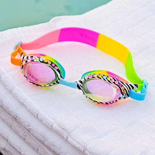 Bling2O Girls' Multi-Color Zebra Swimming Goggles With Uv Protection (Ages 3+ Up) - Latex-Free, 100% Silicone Material - Includes Anti-Fog & Uv Protection - Hard Protective Cover & Adjustable Nose #TOP1