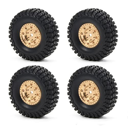 Image of RCAWD 4x Chrome Brass Weights 46g 1 inchBeadlock Wheel Rim 26 * 13mm Glue Free w /55mm Tire For Axial 1-24 Scx24 Crawlers(Brass)