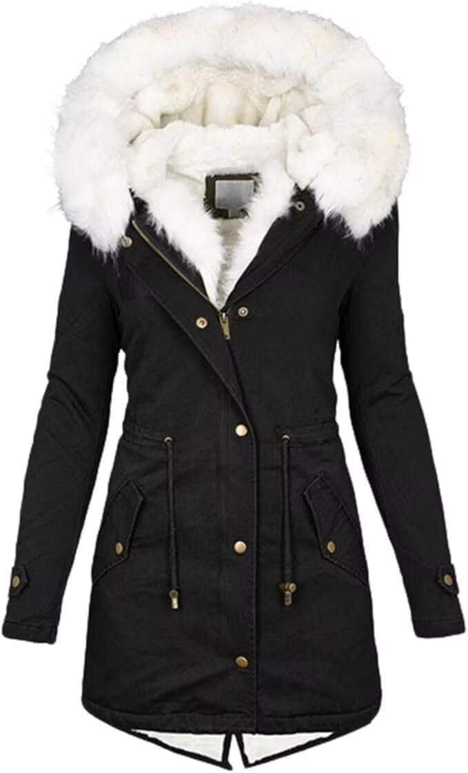 Winter Coats Women Warm Faux Fur Lining Hooded Coat Ladies Plus Size Thicken Jackets Mid-Long Outwear