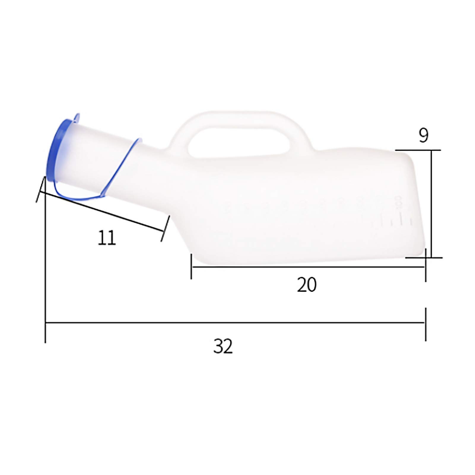 Urinario Masculino - Botella de orina con Cuello Largo, Longitud del Pico 11 cm Tapa y asa - Capacidad de 1 litro Conveniente y práctico urinario