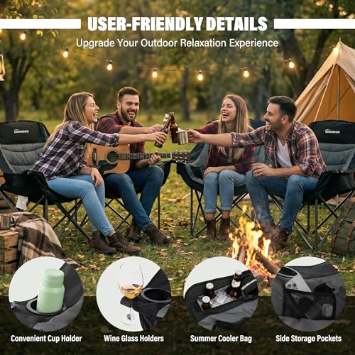 UMINEUX Silla de Camping Plegable para Adultos, Extra Ancha, Soporta 500 lbs, Tapizada, Portátil, 2 Piezas, Negro y Gris miniatura 6