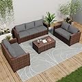 Amopatio Patio Furniture Set Outdoor Sectional Furniture, 8 Pieces Wicker Patio Sectional Sofa Rattan Couch with Storage Coffee Table, Outdoor Conversation Sets for Yard Garden Backyard (Grey)