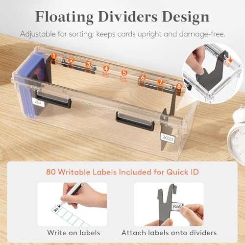 Image of Lifewit Trading Card Storage Box with Handle, Fit for Toploader, 4 Pcs | Stackable Reinforced Latch Case with 8 Adjustable Dividers, Writable Labels, Organizer for MTG TCG Sports Baseball Bulk Cards