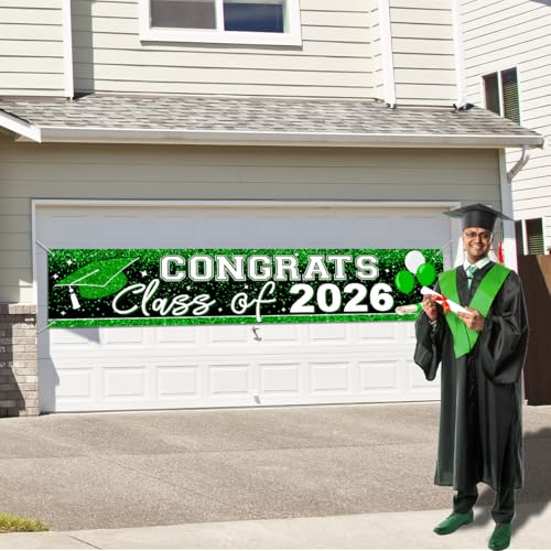 Image of Graduation Decorations 2026 Yard Sign Large Class of 2026 Banner Green Congrats Grad Graduation Party Games Supplies (Green)