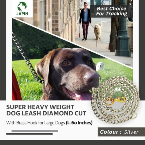 Image of JAPINHeavy Weight Dog Leash Diamond Cut Heavy Duty Dog Chain with Brass Hook for Large Dogs (XXX Large-Size) (L: 63 Inches Thickness: 3 Cm) 4 No.