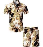 JEMITOP Men's 2 Piece Casual Cotton Stretchy Outfit Short Sleeve Button up Shirt and Shorts Set