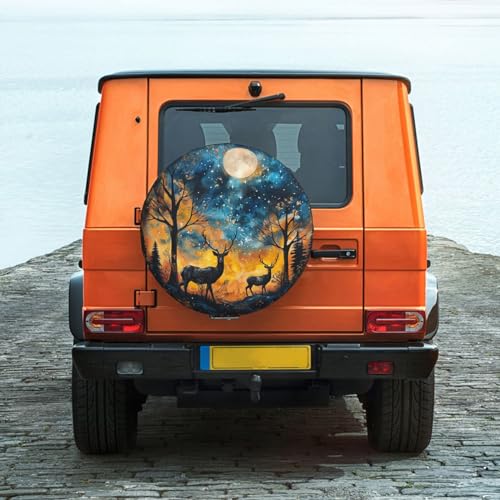 Image of Starry Sky Deer Spare Tire Cover Wheel Protectors Weatherproof Deer Pattern Wheel Covers Universal Fit for Trailer RV SUV Truck Camper Travel Trailers Accessories 16 Inch
