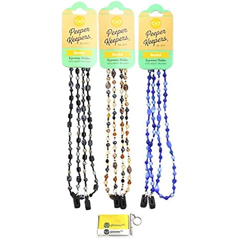 Peeper Keepers Eyeglass Retainer, Sunglass Chain Glass Beads, Assortment Marble(3), 3pk mix | w/Microfiber Cloth, Screwdriver Cover
