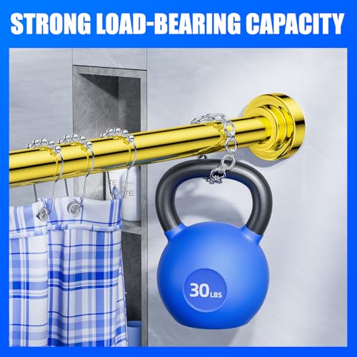 Image of Ausemku Shower Curtain Rod - 32-43 Inch Rustproof Tension Rod, Non-Slip Spring Design, No Drilling Adjustable Curtain Rod for Bathroom, Kitchen, and Closet(Gold)