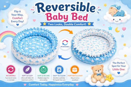 Image of Toddylon New Born Baby Reversible Bedding Set Cotton Mattress Nest (0-6 Months) Blue