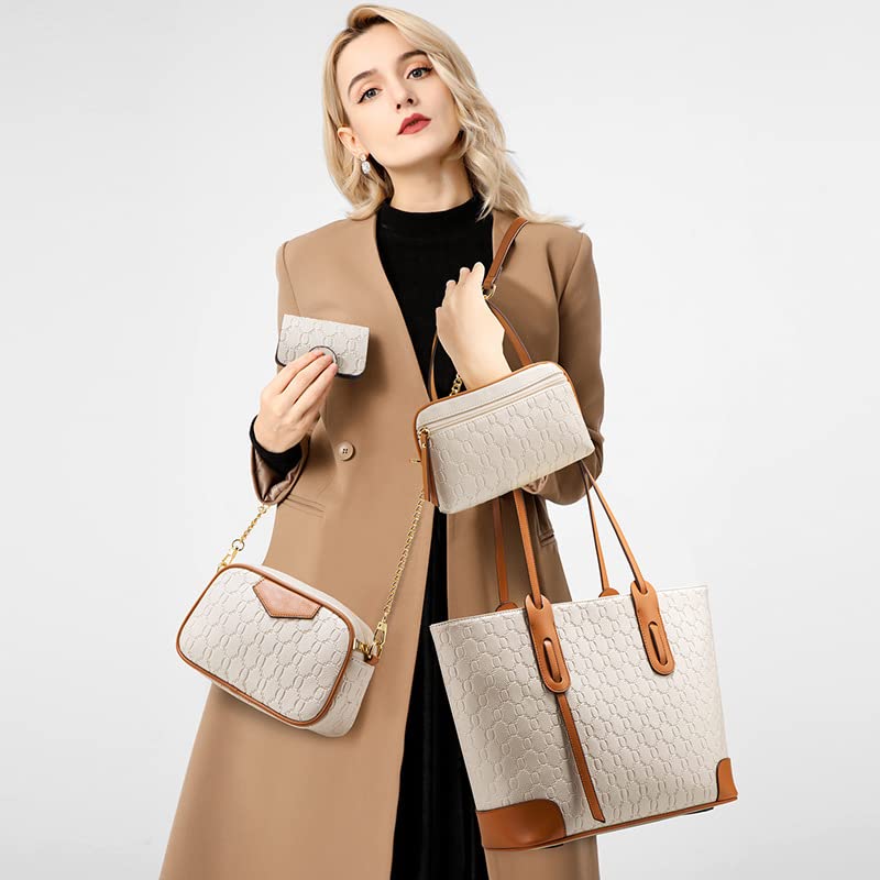 Image of Women Combo Handbag Embossed Pattern 4 in 1 Set Tote, Cross body, Pouch, Card Holder