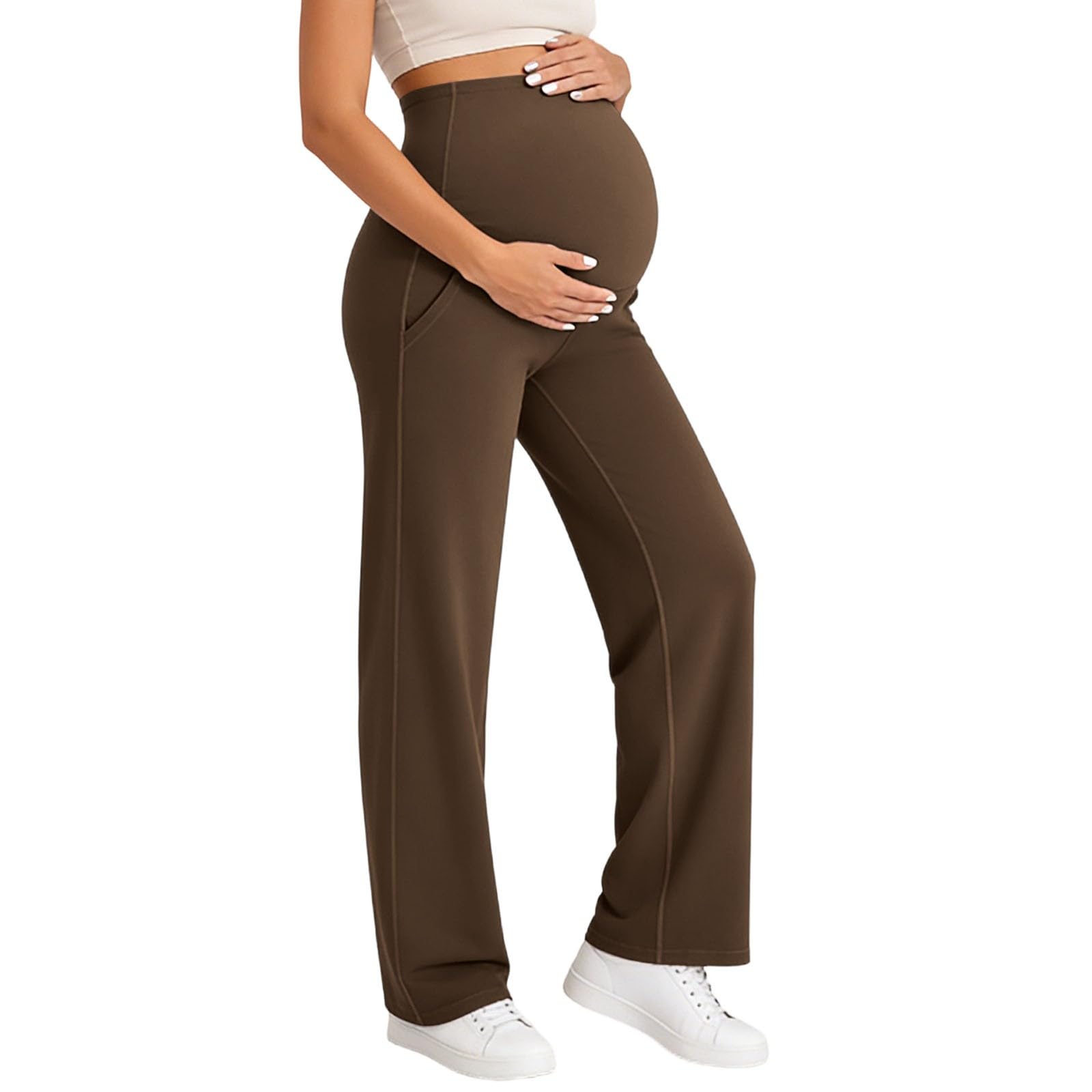 Genérico Pantalones de embarazo de cintura alta para mujer leggings de maternidad extensible exterior pantalones de huso mujer embarazada corte recto