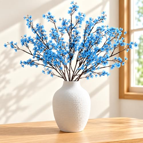 Image of CURATED CART Artificial Flowers Bunch, Baby's Breath Gypsohila Flowers, 1 Bunch for Vase Pot, Home Decoration, Living Room, Wedding, Fake Flowers, Color, (Vase Not Included) (Blue)