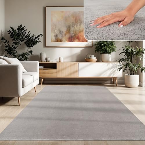 Paco Home Moderner Kuscheliger Wohnzimmer Teppich Kurzflor waschbar flauschig Weich Einfarbig Felloptik zeitlos stilvoll rutschfest pflegeleicht, Grösse:160x220 cm, Farbe:Grau