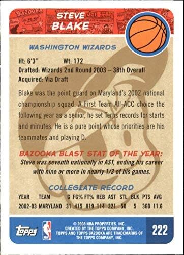Miniatura 2 de 2003-04 Bazooka Parallel #222 Steve Blake NBA Basketball Trading Card