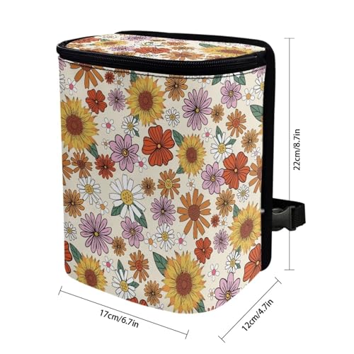 Image of Cottage Daisy Flower Car Trash Can Mini Auto Garbage Bin with Lid Lightweight Hanging Car Rubbish Bags for Back Front Seat