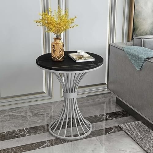 Image of Side Table, Round White Modern Home Decor Coffee Tea End Table for Living Room, Bedroom and Balcony (Gry Black)