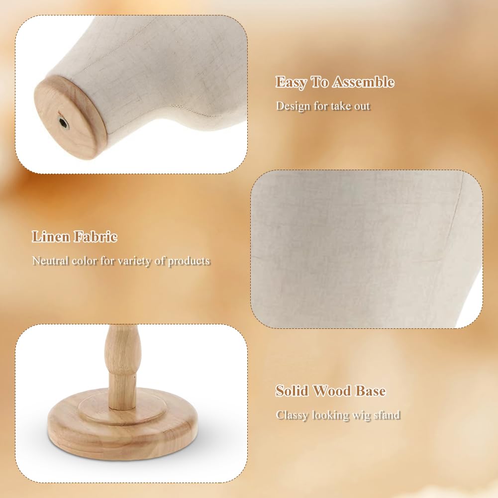Tête de mannequin de 54 cm, support de perruque, tête de mannequin avec base en bois, support multifonctionnel, support de tête de mannequin en toile solide pour perruques, chapeaux, maison, salon