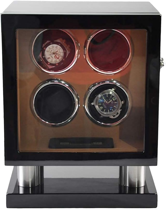 Watch Winder for Automatic 4 Watches Mute Motor Watch Box with LED Light Contains Watch Pillow and Easy to Operate (G) image 4