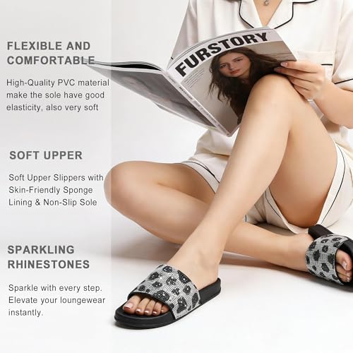 Image of Fur Story Womens Slides House Slippers Rhinestone Glitter Slides Cute bling Flat for Women Platform Sandals Cozy Bedroom Slippers Shower Shoes
