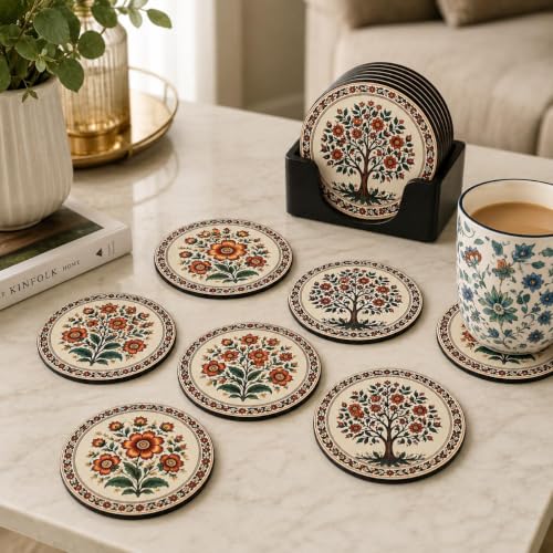 Image of Zesta Coasters for Cups Set of 6 / Wooden Coasters for Bar Accessories for Home /Tea Coaster Set of 6 / Waterproof Dining Table Decor Glass Cover