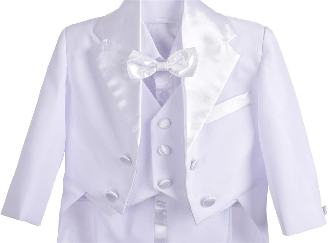 Dressy Daisy Baby Boy Tuxedo 5 Pieces Set Formal Dress Suit Gentleman Tux Wedding Outfit Black White Ivory - Image 3
