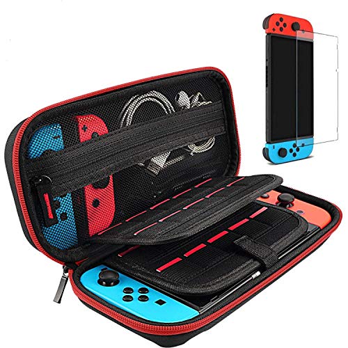 daydayup Switch Case and Tempered Glass Screen Protector Compatible with Nintendo Switch – Deluxe Hard Shell Travel Carrying Case, Pouch for Nintendo Switch Console & Accessories, Streak Red