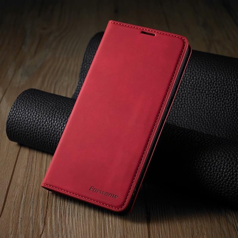 Étui iPhone 17 Pro rouge housse portefeuille en cuir rétro avec clapet magnétique