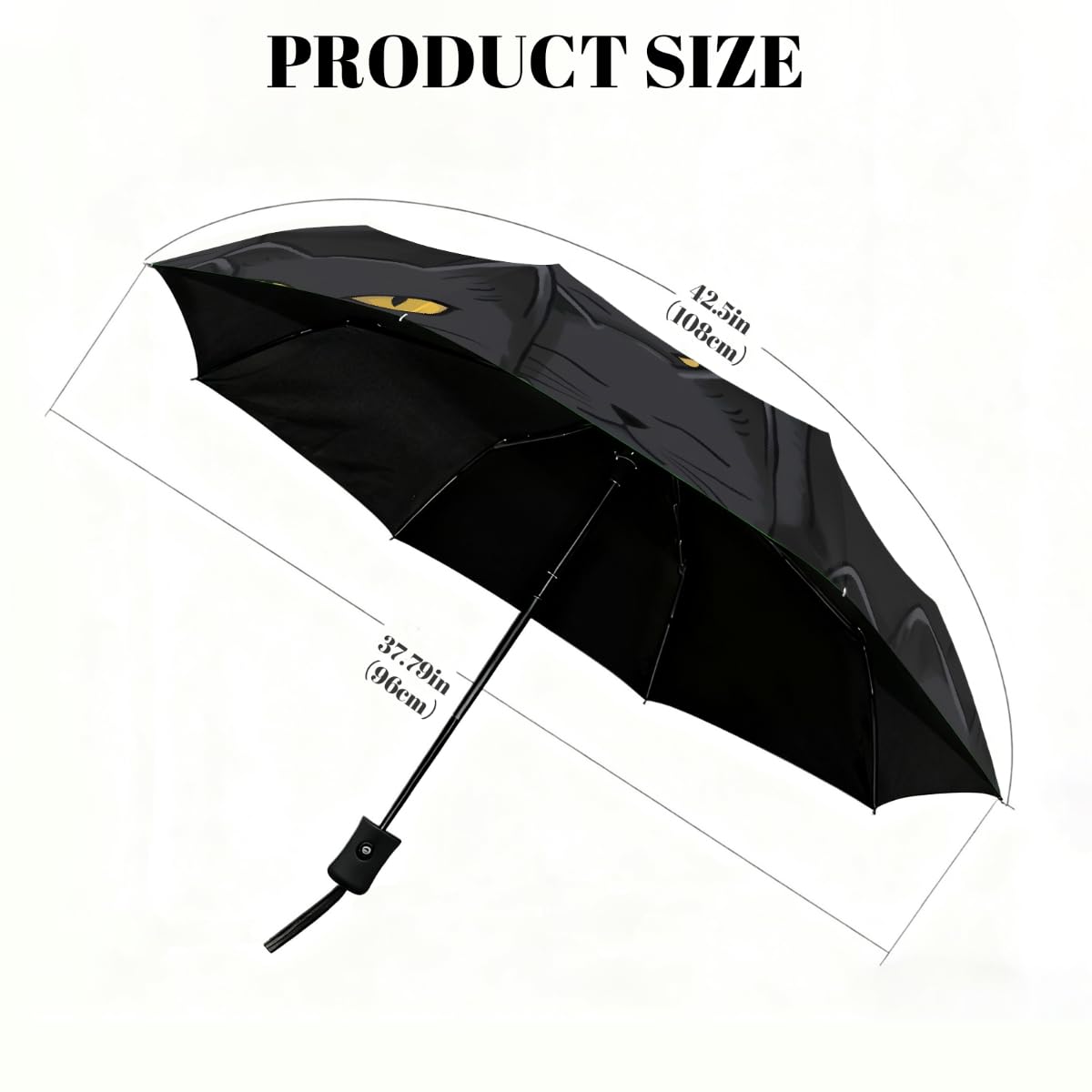 Ombrello pieghevole con motivo gatto nero divertente ombrello da viaggio compatto antivento impermeabile con protezione UV rivestimento nero leggero 8 coste portatile per pioggia sole