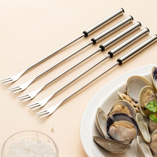 Fdit 6pcs Stainless Steel Fondue Forks, Heatproof Cheese Fondue Sticks Long Handle Chocolate Forks for Barbecue Fruit Dessert (6pcs) - 1