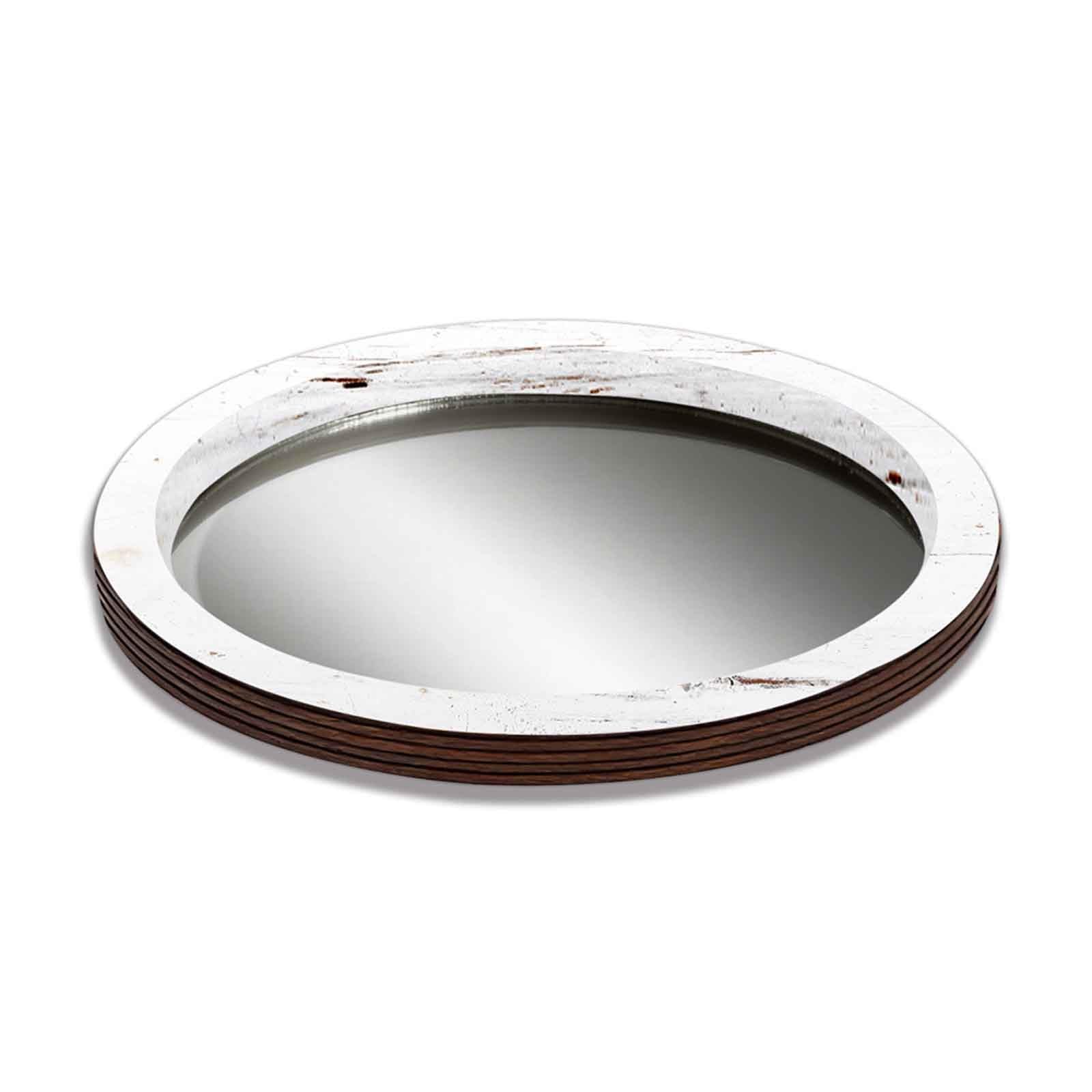 Adfltfc C Round Natural Wood Serving Tray With Mirror, Rusti Wooden Tray For The Offee Table, Dining Table, Or Any Table Top(C)
