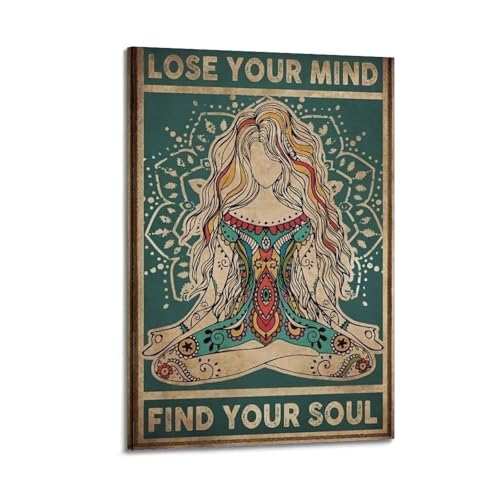 Toile vintage de yoga affiche encadrée haut de gamme 50x75 cm