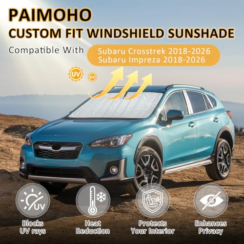 Image of Thickened Sun Shade for Subaru Crosstrek 2018-2026 Impreza | Accordion Front Window Sunshade Aluminum Reflective UV Protection Shield, Foldable Sun Visor with Storage Bag Car accessories