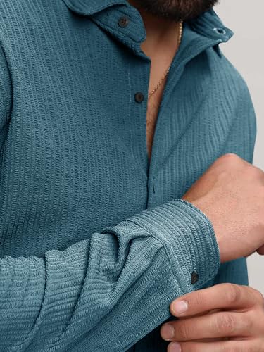 Image of Noble Monk Men's Regular Fit Casual Shirt |Full Sleeve| Polo Neck |Casual Shirts for Men