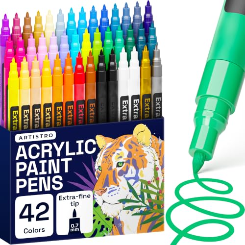 ARTISTRO 42 Acrylic Glass Paint Markers - Paint Pens for Glass Marking, Rock Painting, Ceramic, Wood, Fabric, DIY, Craft, Canvas - Art and Craft Supplies for Adults, Teens, Kids (Extra Fine Tips)