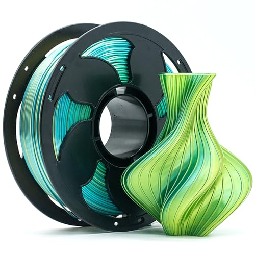 1.75mm PLA Filament Silk Dual Bi Color Sky Blue Gold, Coextrusion 3D Printer Filament with Shiny Silk Rainbow Color, 1kg (2.2lbs) Spool Neatly Wound Smooth Color Transition 3D Printing Filament