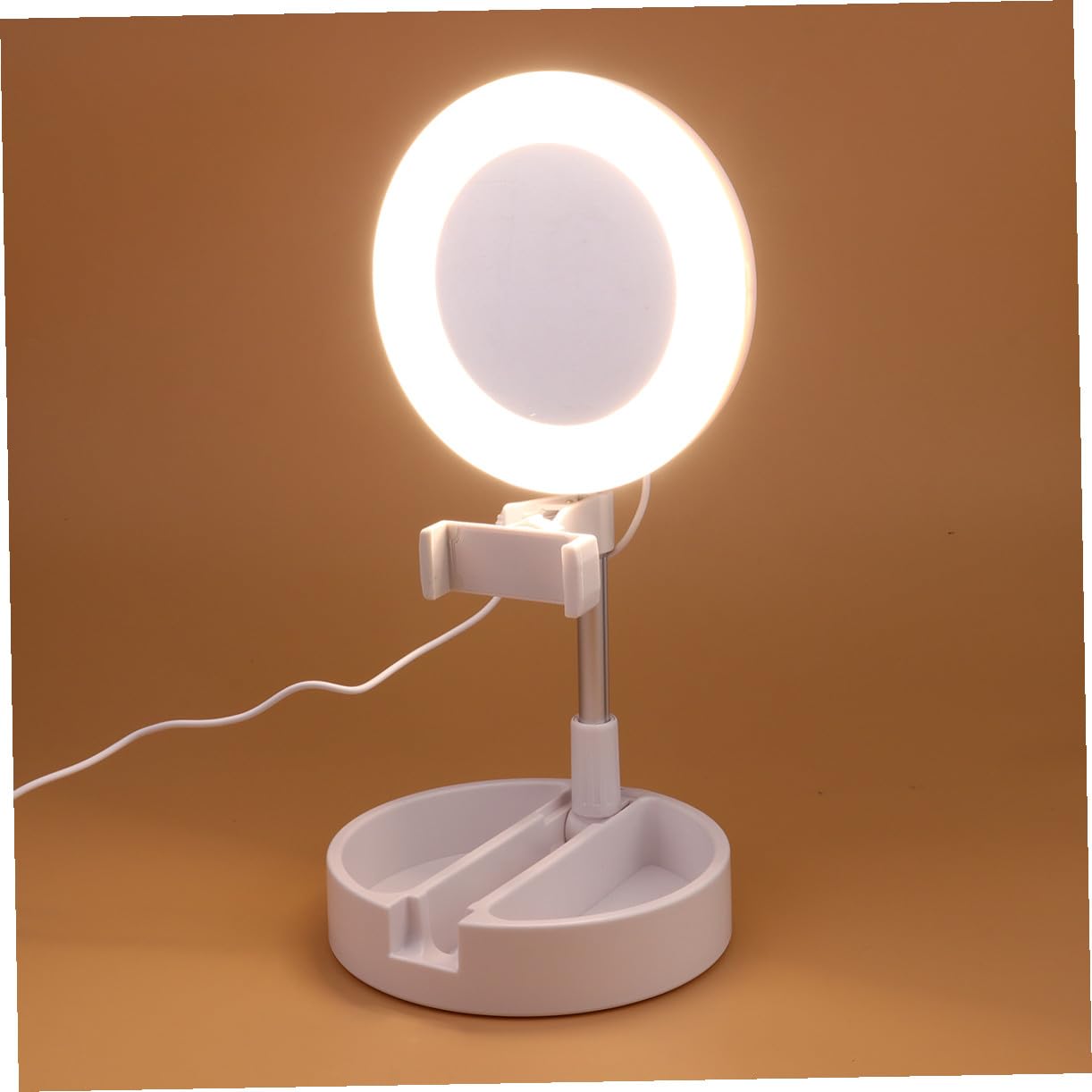 DOITOOL Lampada da Tavolo LED Anello Selfie Regolabile con Supporto Telefono Multifunzione per Trucco e Video Luce Bianco Naturale per Streaming e Fotografia