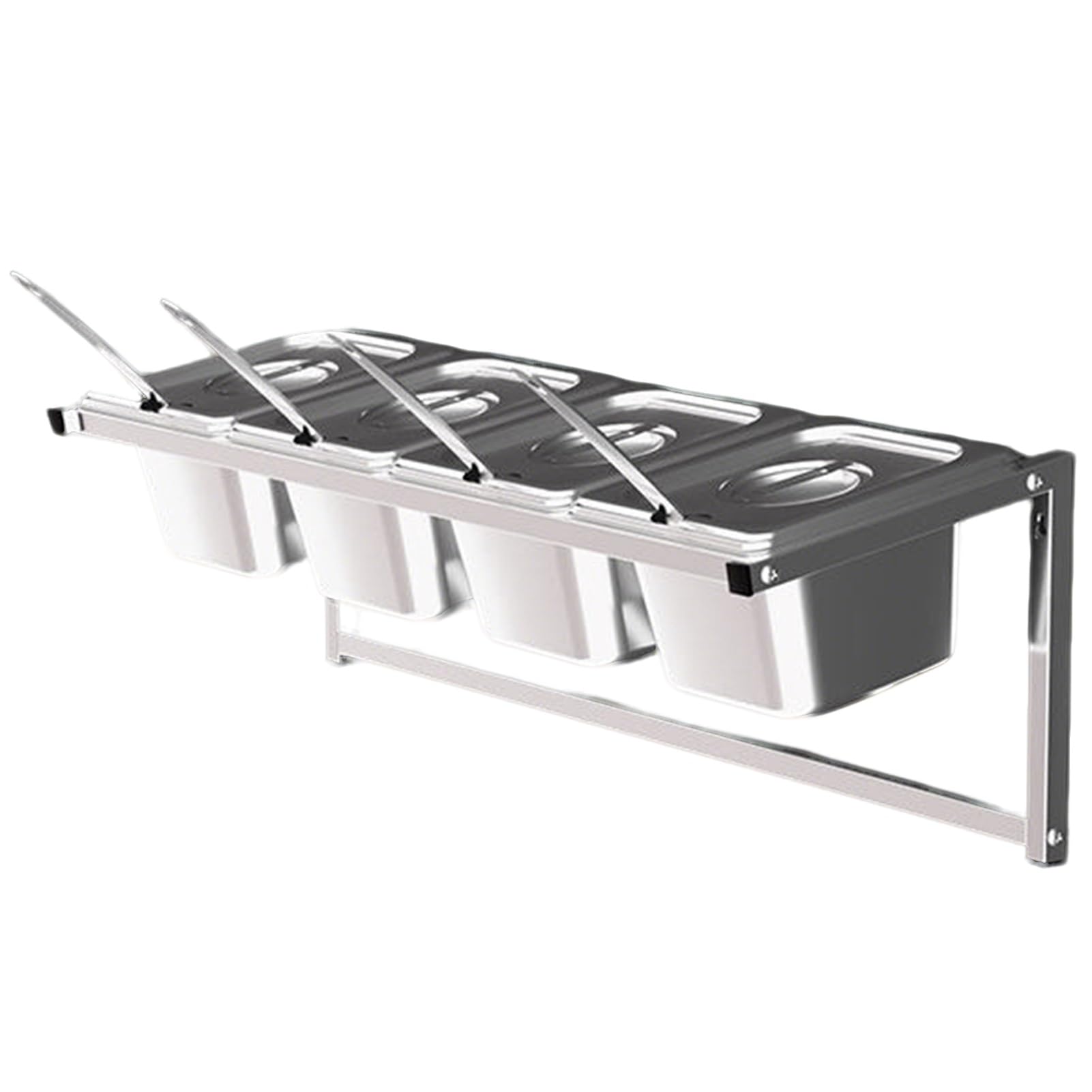 WDSOPK Stainless Steel Spice Rack Set With Pans& Lids& Spoon Wall mounted Seasoning Shelf Restaurant Countertop Holder For Seasoning Sauce Salad Jam Fruits Ingredients 4pcs C (10cm(4in) 4pcs)