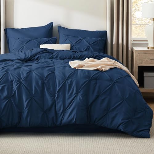 Image of Bedsure Full Size Comforter Sets Navy Blue - Bed in a Bag Full Size Bedding Set 7 PCS, GentleSoft Bed Set Gift for Family, All Season Down Alternative Comforter with Sheets, Pillowcases & Shams