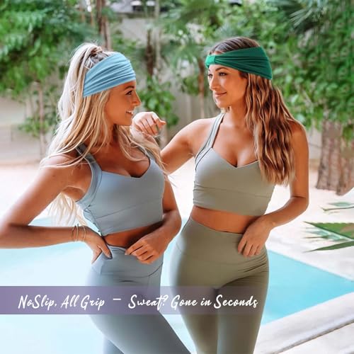 Image of Awumbuk Wide Headbands for Women Knotted No Slip Head Bands Soft Turban Headband Hair Accessories Boho African Solid Color Head Wraps for Women Yoga Workout (blue)