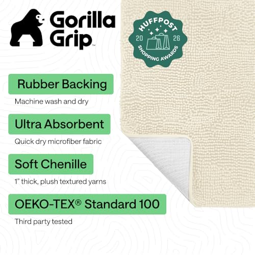 Image of Gorilla Grip Original Luxury Chenille Bathroom Rug Mat, 48x24, Extra Soft and Absorbent Shaggy Rugs, Machine Wash and Dry, Perfect Plush Carpet Mats for Tub, Shower, and Bath Room, Ivory Cream