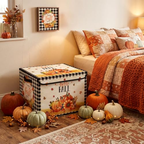 Image of Briwooody Fall Pumpkin Storage Bin with Lid and Carrying Handle Storage Box