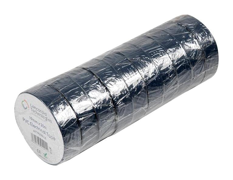 Cinta de PVC, 19 mm x 33 m, color negro, cinta aislante eléctrica, 10 unidades | MP002159