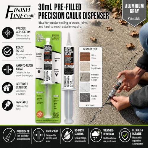 Image of Finish Line Caulk 30mL Pre-Filled Precision Caulk Applicator Gray 5-Pack | Clean, Controlled Application with Less Mess and Rework