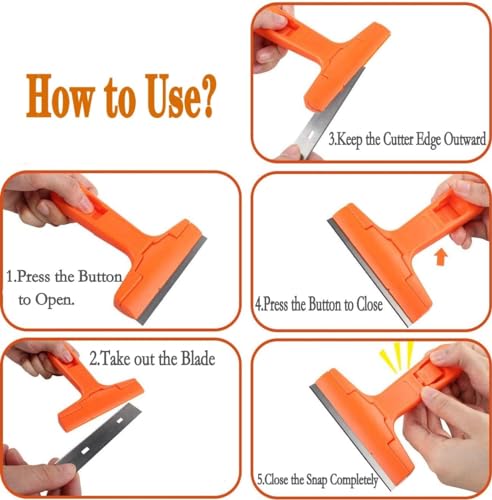 Image of Inditrust Razor Portable Scrapper and 3 Blade with ABS Plastic Handle Tool to Remove Silicone & Paint Stains Floor Tile Grout Remover Mirror Glass Window Cleaning Device Wiper Scraper, Yellow