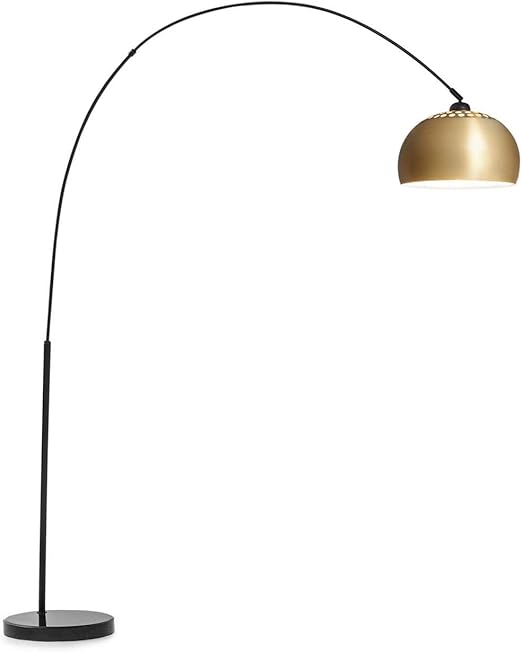 Besoa Amara Lámpara de arco - Lámpara decorativa, Pantalla dorada, Base robusta de mármol negro, Portalámparas E27, Cable de alimentación de 2 m, ...